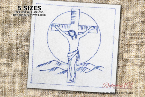 Jesus on Cross Redwork Design