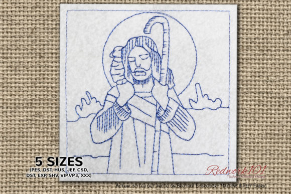 Jesus with Sheep Redwork Design
