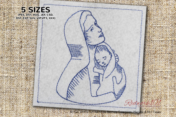 Mary Holding Baby Jesus Redwork