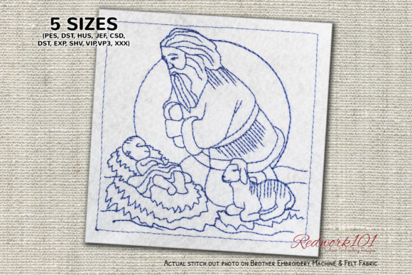 Santa with Baby Jesus Redwork